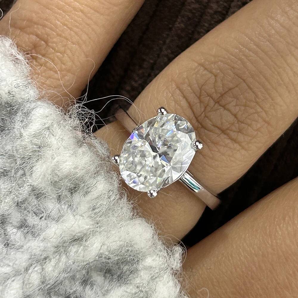 123 Carat Oval Cut Moissanite Engagement Rings for Women Gra Certified 925 Sterling Silver Solitaire Lab Diamond Wedding Band