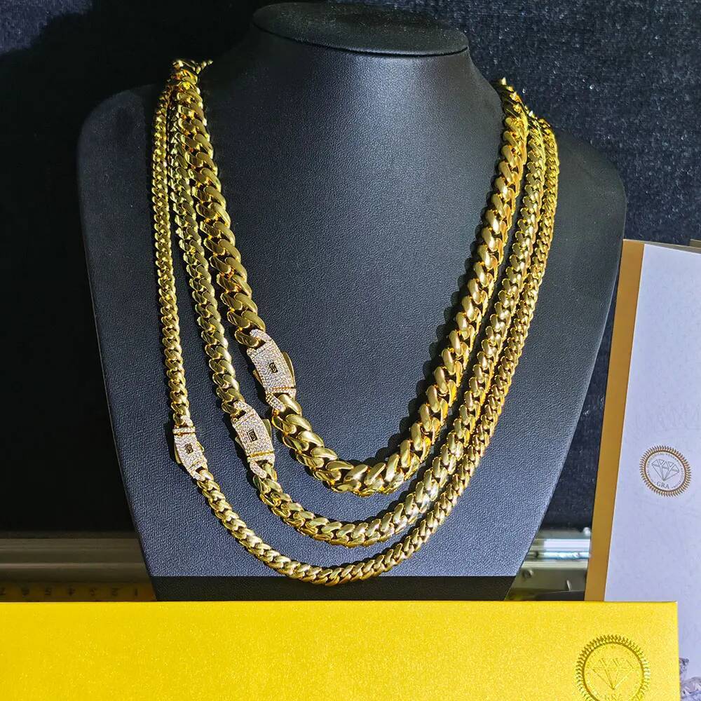 ICEBLING Moissanite 925 Silver Monaco Chain 14K Gold Plated Thick Iced Out Diamond Clasp Flat Cuban Link Choker Necklace Men