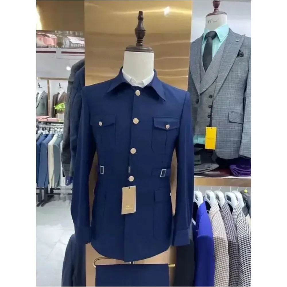 White Safari Mens Suits 2 Pieces British Style Casual Single Breasted Blazers Boutique Wedding Prom Tuxedo Groom Dress For Male 250901