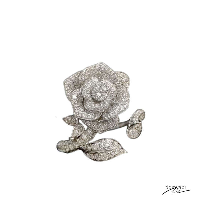 2023 Top Sell Wedding Rings Jewelry Sterling Sier Pave White 5A Cubic Zircon CZ Dia Gemstones Party Women Rose Flower Open Adjustable Ring Gift