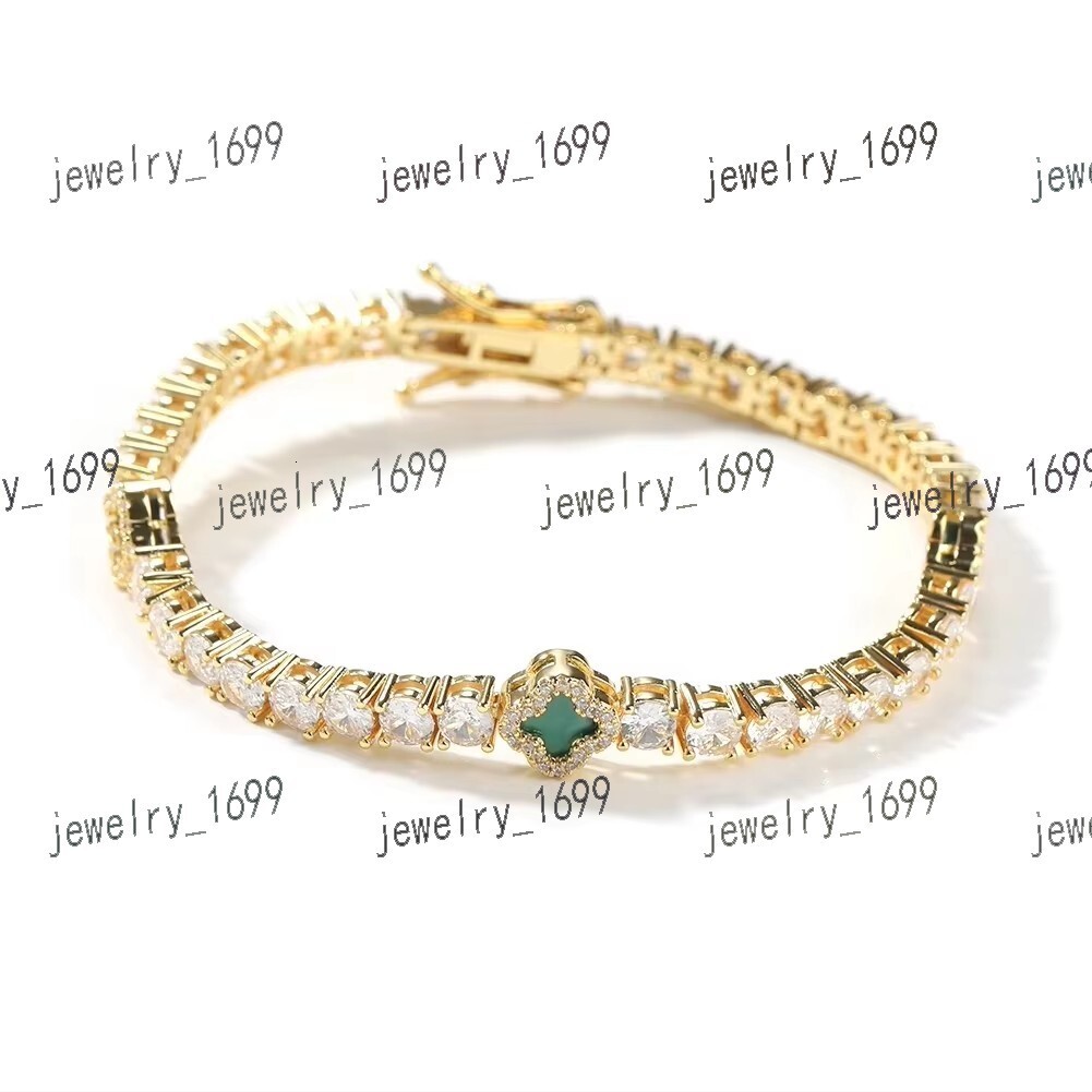 UWIN Popular Mini Size 4 Leaf Pink Clover Tennis Chain Bracelet Luxury Women Men Bling Iced Out Bracelets Jewelry