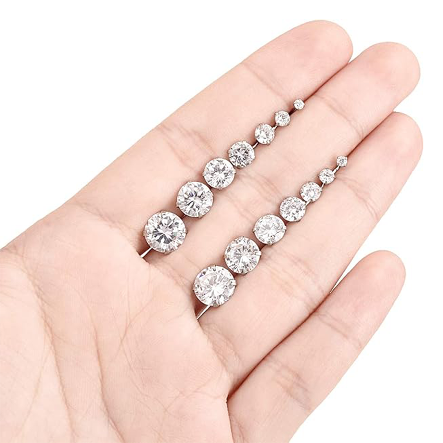7 Pairs 18G Stainless Steel Stud Earrings Push Back Round Cubic Zirconia Barbell Earring Set Men Women 2MM-8MM Silver Tone