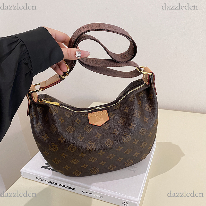 2025 new women's bag old flower contrast color large capacity dumpling fashion retro versatile armpit shoulder crossbody crescent bag