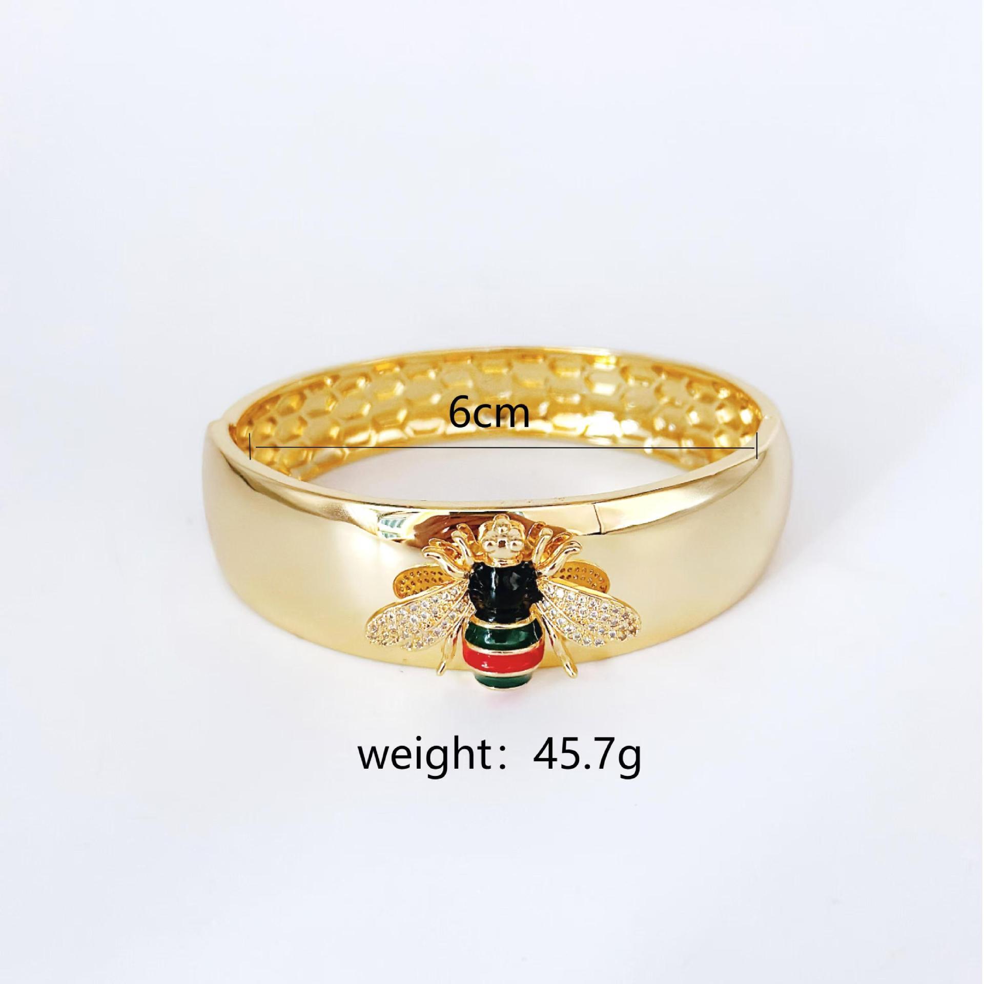 Gold Bee Bracelet Ring Set Enamel Rhinestone Jewelry for Women's Daily Styling Enamel Rhinestone Insect European American Retro Hot-Selling