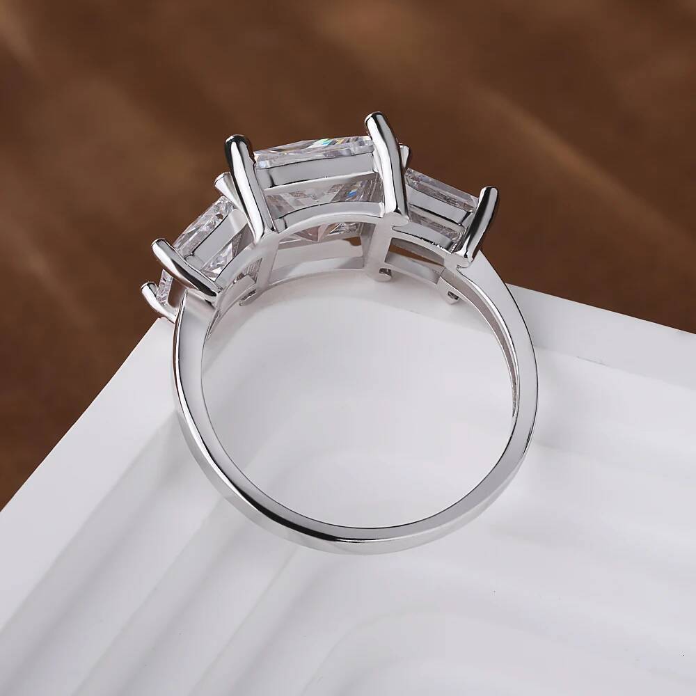 64Cttw Princess Cut Full Moissanite Engagement Ring with Certificates S925 Silver 3Stone Lab Diamond Wedding Rings for Women