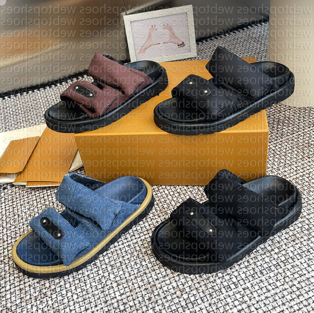 Denim sandal cherry blossom murakami leather slide Designer woman Sandale sunset pool pillow Comfort Flat Mule Sliders Bom dia Beach Luxury shoes1