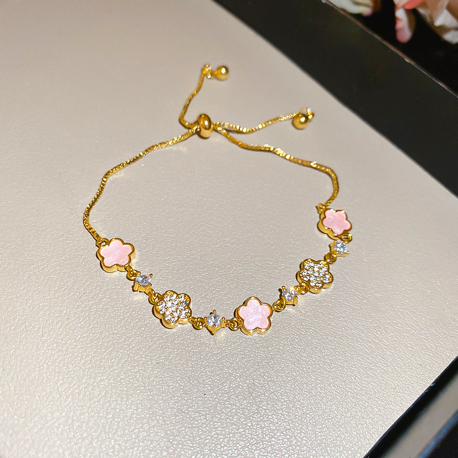 Acetate Zircon Flower Pendant Korean Style Niche Sweet Bracelet Versatile Fashion High-end Feel Jewelry