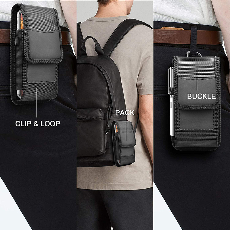 Universal 3.5-7.5 inch Nylon PU Leather Pouch Cell Phone Belt Clip Hiking Camping Carrying Holster Case Waist Bag For iPhone 17 16 15 14 Pro Max Samsu