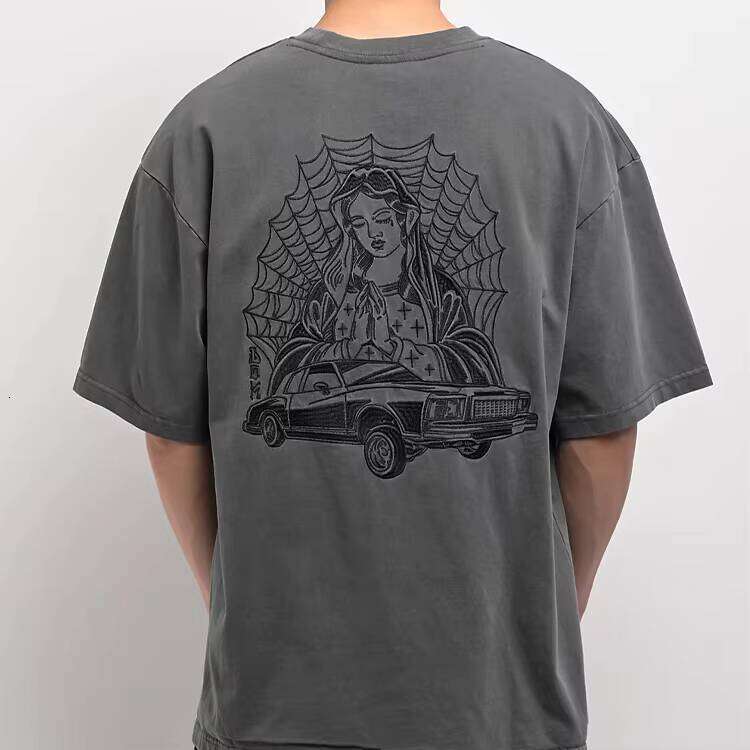 Men's Oversized Drop Shoulder T-Shirt Acid Wash Back DTG Print 100% Cotton Street Style