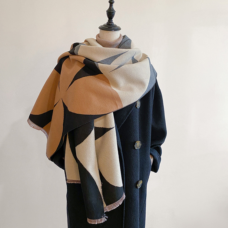 K1782 New autumn and winter imitation cashmere double-sided shawl scarf for women, thickened and warm, versatile neck scarf, European and American sty
