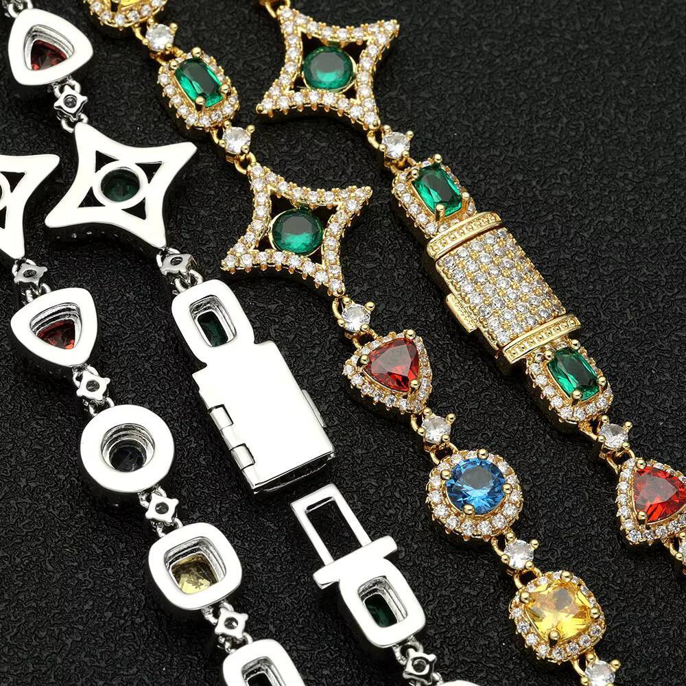 NUOYA Geometric Link Necklace New Collection Colorful Moissanite Stones Colored Gemstone Motif Chain Hip Hop Jewelry