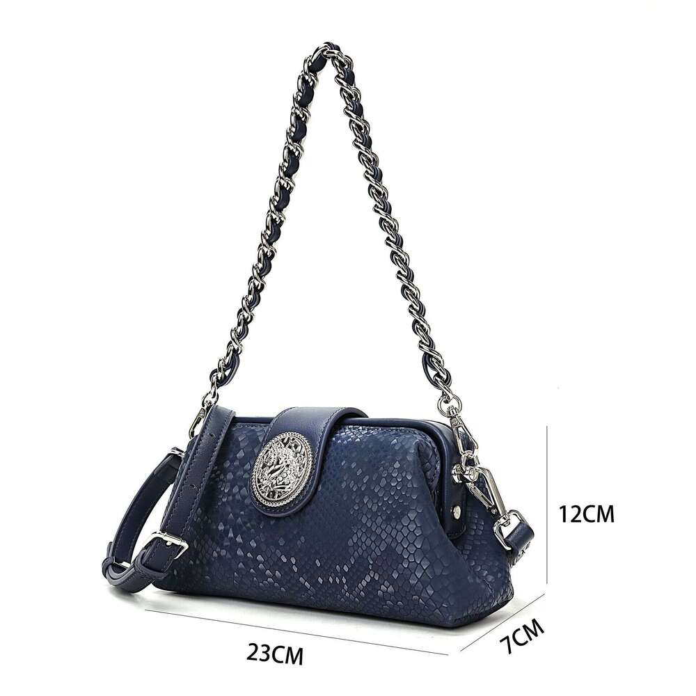 DHPet wholesale 2025 New Snake Print Leather Underarm Bag - Blue Chain Strap Shoulder Purse for Women, Casual Crossbody Bag