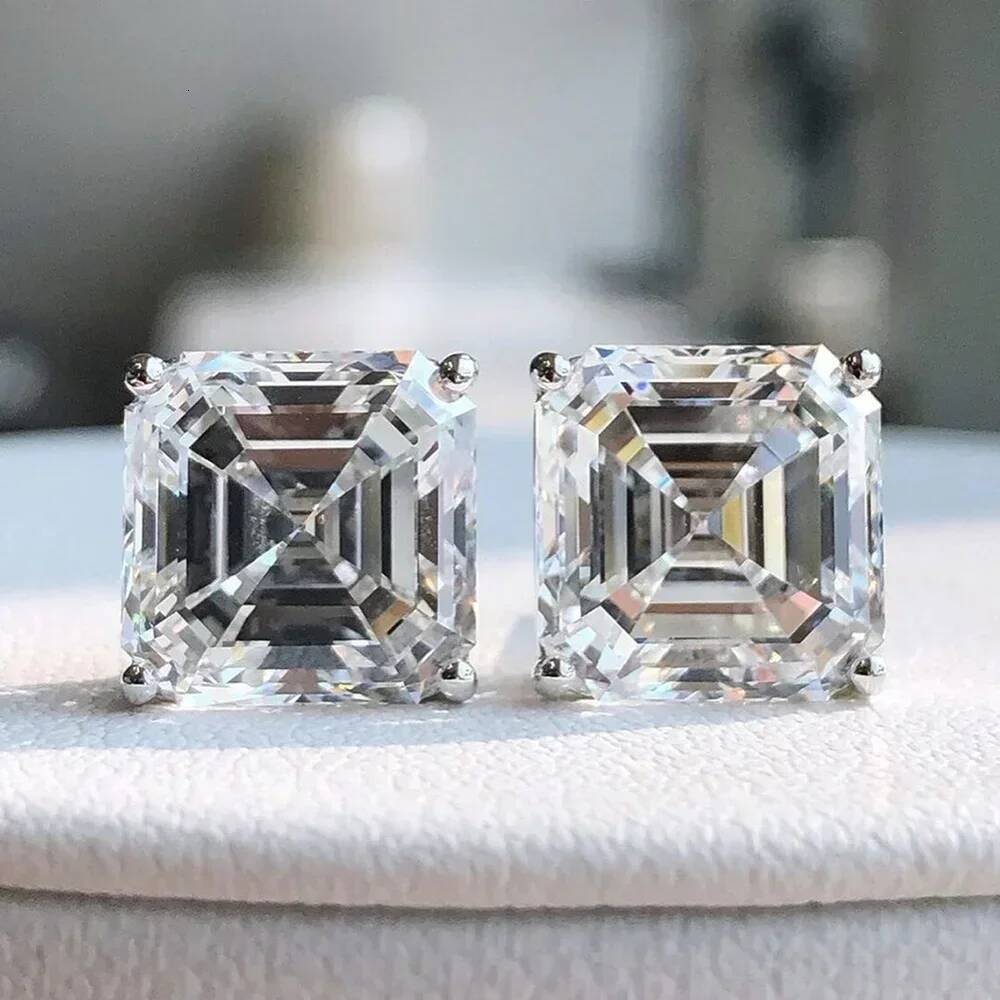 123CT Asscher Cut Moissanite Stud Earrings with Certificate Square Solitaire Lab Diamond Earring for Women S925 Silver Jewelry