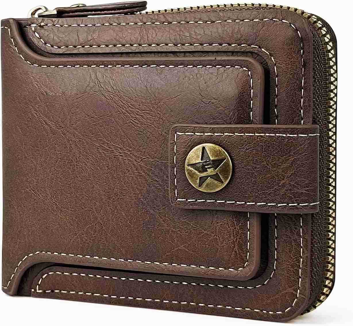 Men Wallet Vintage PU Leather MultiCard Zipper Wallet with 10 Card Slots and Zipper Pocket Large Capacity CARD Holder Wallet with Zipper A BlackZ25091