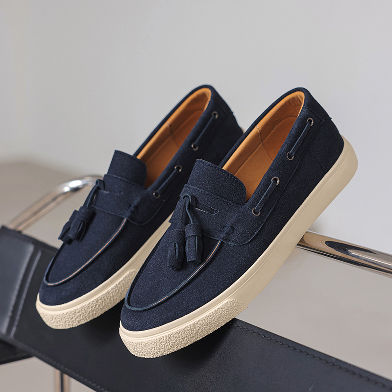 Summer fringed loafers, British casual, simple and comfortable sneakers, men's frosted bean shoes, one-step lazy people, popular men's shoes