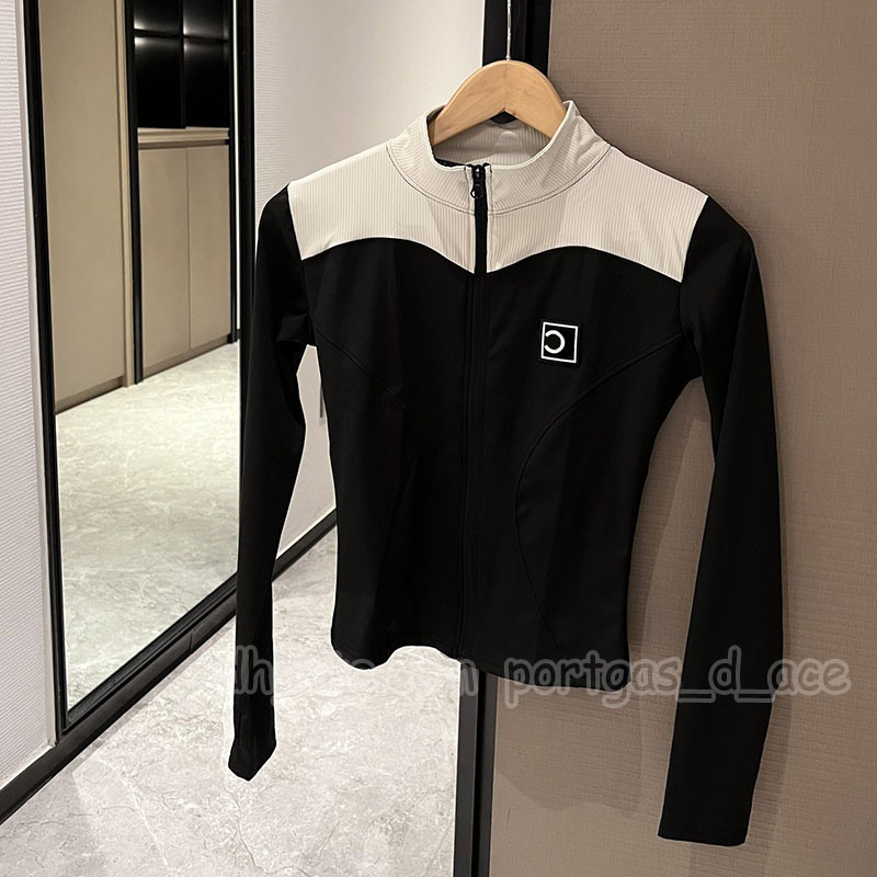 Designer Slim Fit Yoga Jacket Legging for Women Luxury Contrast Color Zipper Up Jackets Gym Sporty Tennis Jackets Sportswear