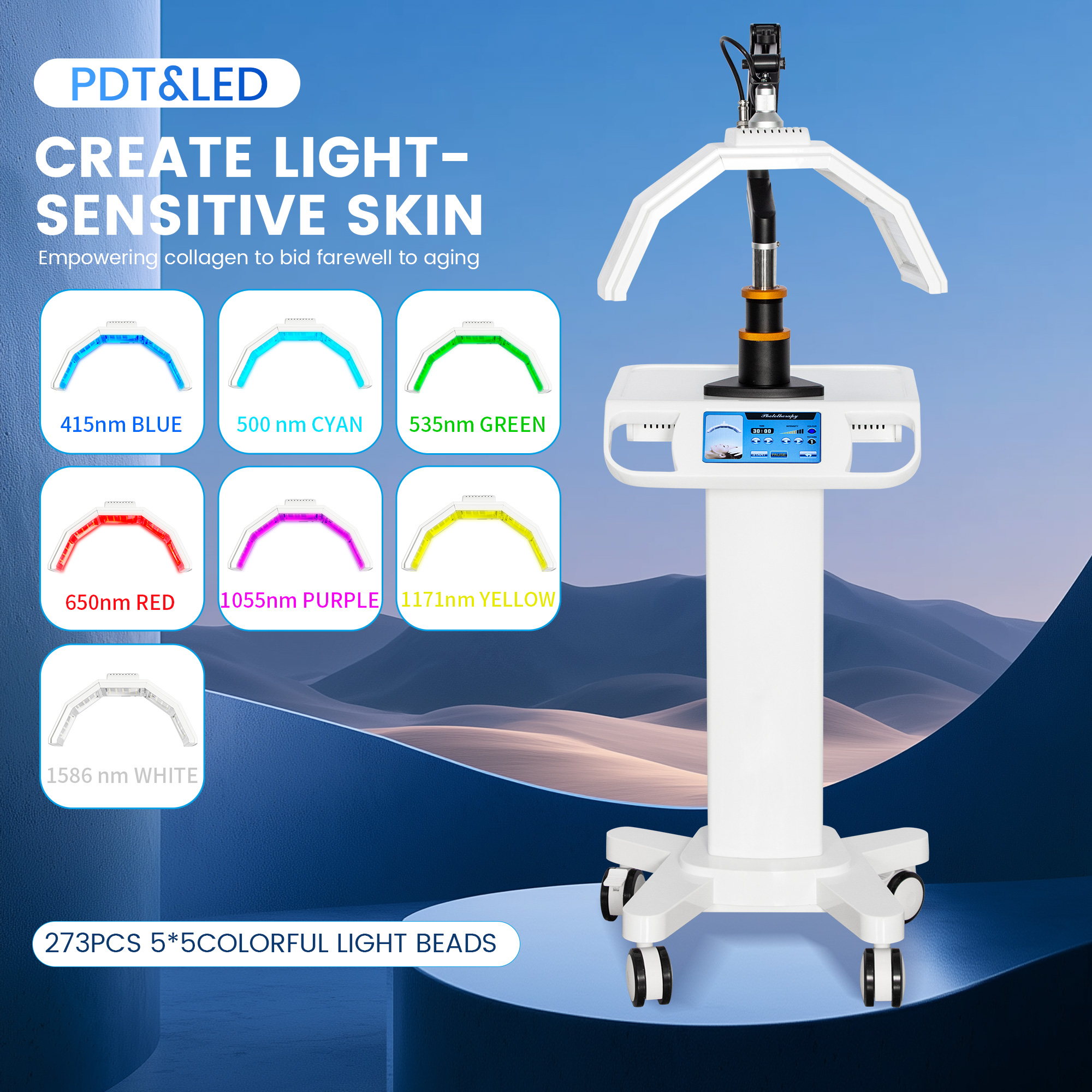 Professional Standing Multidunction Facial Machine Photo Therapy Skin Rejuvenation Full Body Pdt 7 Color Led Light Therapy Machine