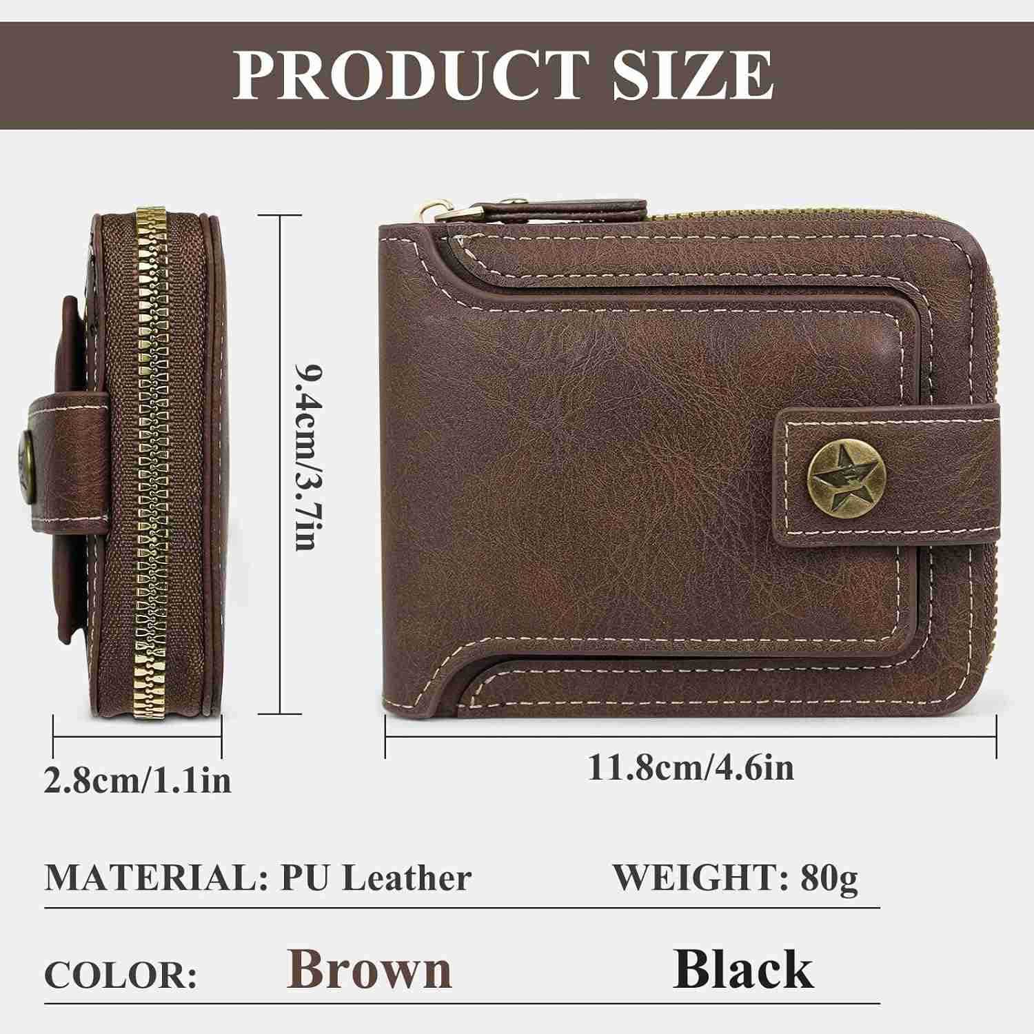 Men Wallet Vintage PU Leather MultiCard Zipper Wallet with 10 Card Slots and Zipper Pocket Large Capacity CARD Holder Wallet with Zipper A BlackZ25091