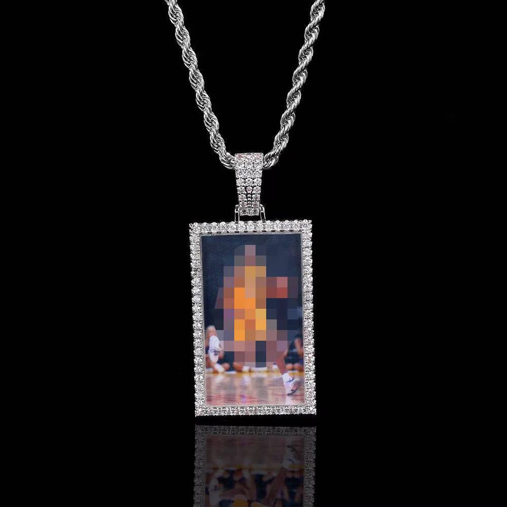 Hip Hop Picture Customized Necklaces Rectangle Iced Out Personalized Photo Necklace