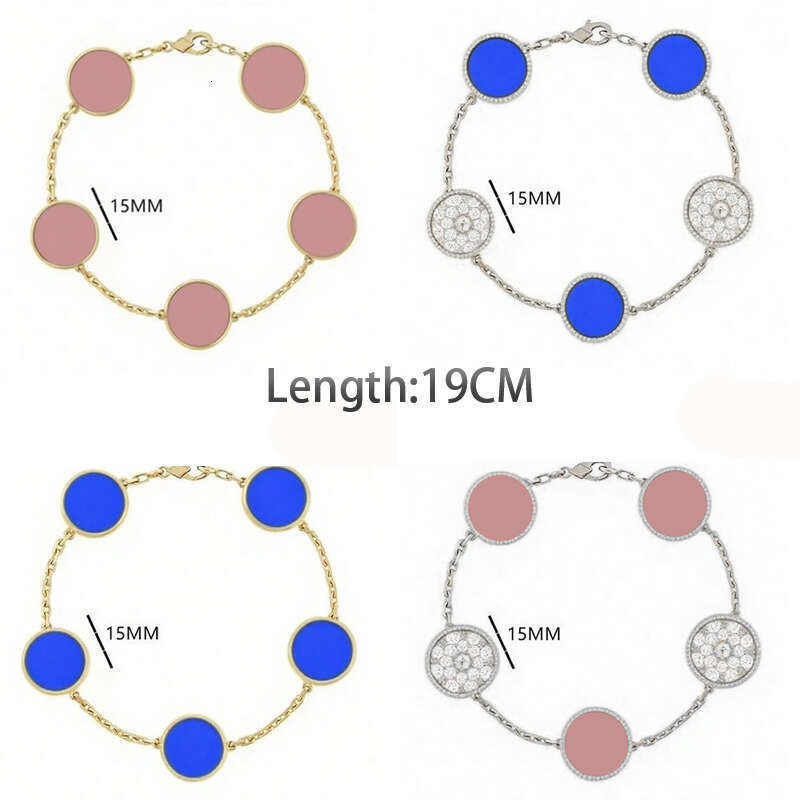 Classic Flower Bracelets Designer For Women White Blue Pink Four Leaf Clover Bracelet Designer 15MM Wide 19CM Length Plate Gold Jewelry Woman Christmas Gift With Box