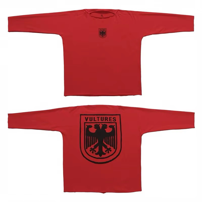 Men Women Streetwear Vintage Red Long Sleeve T Shirt Cotton Graphics Print T-Shirt Integrated Cut Top