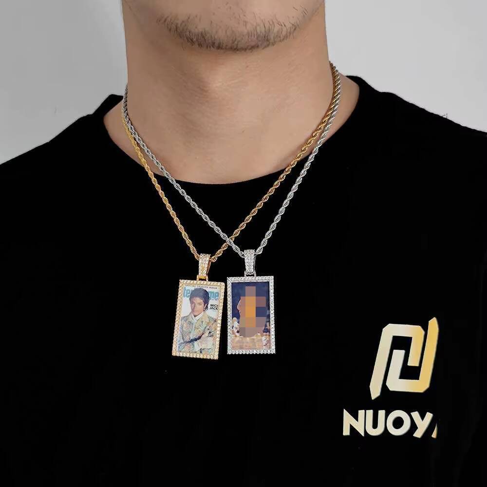 Hip Hop Picture Customized Necklaces Rectangle Iced Out Personalized Photo Necklace