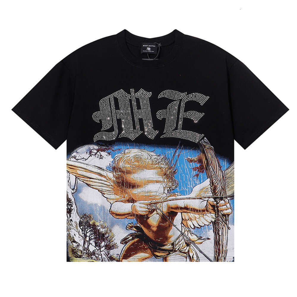 MIXED EMOTION Oversized Cropped T Shirts Mens Designer Harajuku Y2k Streetwear Vintage Hip Hop Rock Style Gothic Clothes High End Fashion Rhinestone Graphic Tee D82