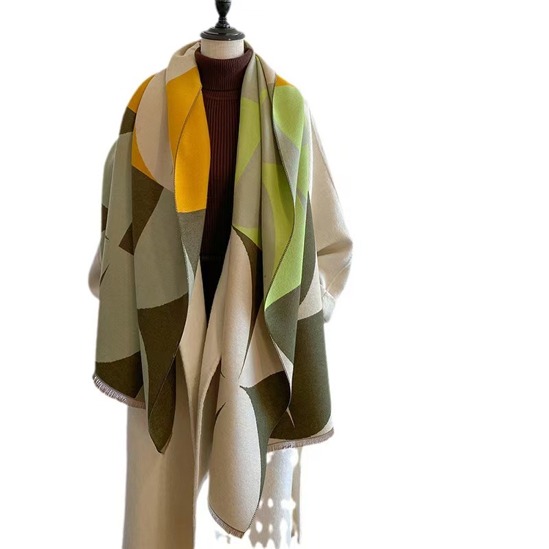 K1782 New autumn and winter imitation cashmere double-sided shawl scarf for women, thickened and warm, versatile neck scarf, European and American sty