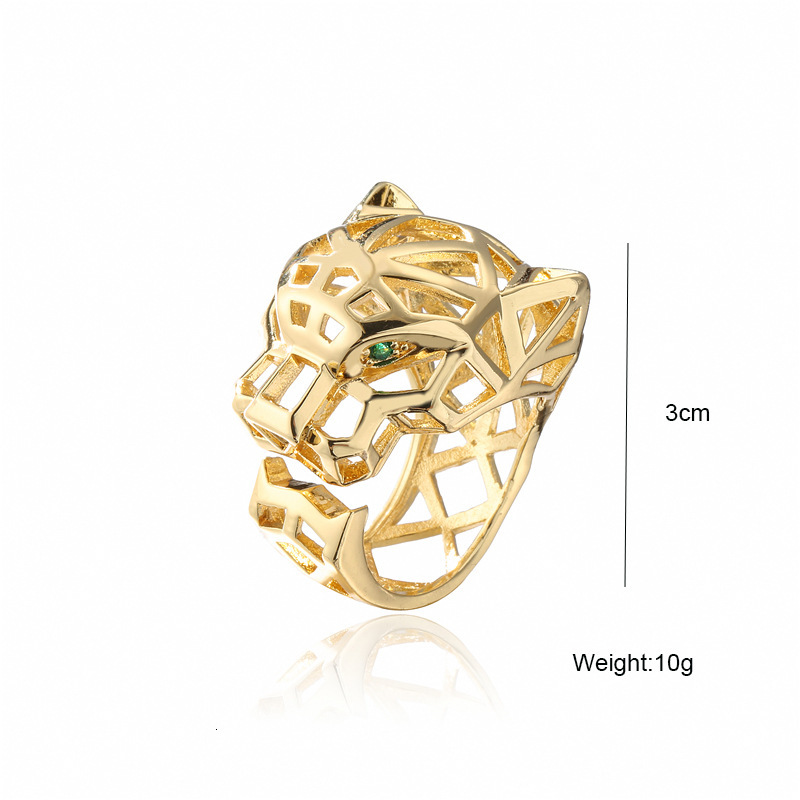 Luxury Brand Designer Jewelry European And American Fashion Punk Hollow Leopard Print Ring Adjustable 18K Gold-plated Copper Micro Inlaid Hip-hop Cult