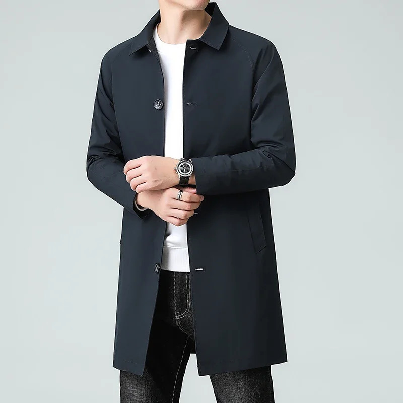 Casual Fashion Highquality Light Business Suit Jacket Long Men Trench Coat Windbreaker Overcoat Clothing 250902