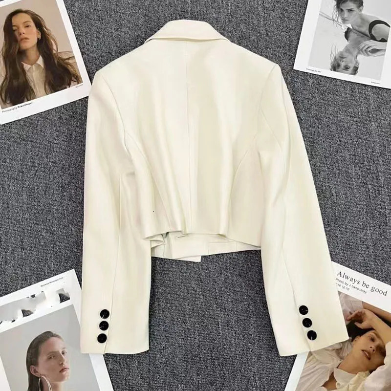 Xpqbb Black Cropped Blazers Woman Trend Allmatch Notched Collar Crop Jacket Women Korean Chic Single Button Suit Coat 250901