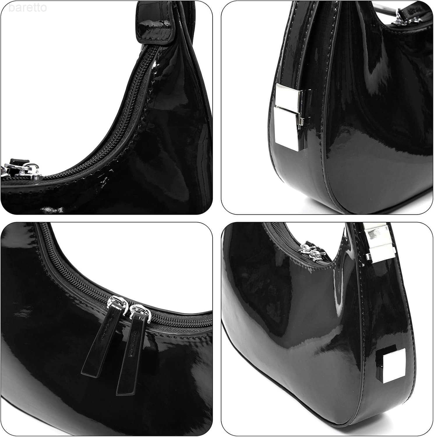 Y2K Moon Bag Womens Crescent Shoulder Bag Retro Handbags Top Handle Patent Leather Cute Small Underarm Bag M250903