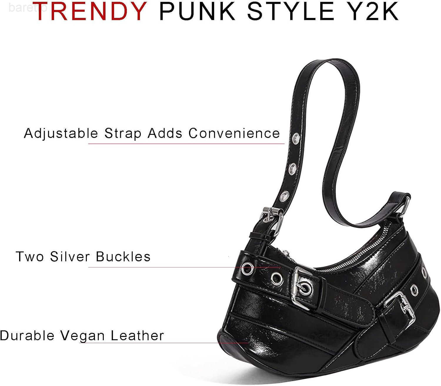 Shoulder Bag for Women Y2k Small Purse Designer Punk Style Hobo Handbags Vegan Leather Trendy Crescent Bags M250903