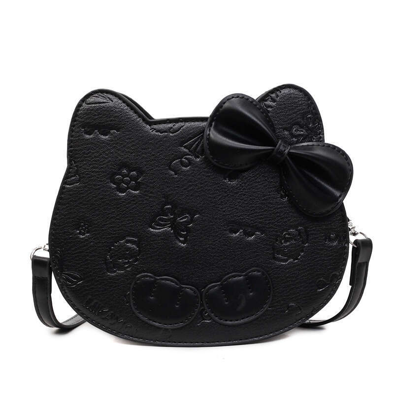DHpet_wholesale Women's Cat Embossed Bow Bag - Cute Circle Crossbody Purse for Girls, Sweet Shoulder Bag with Zip Closure for Daily Use