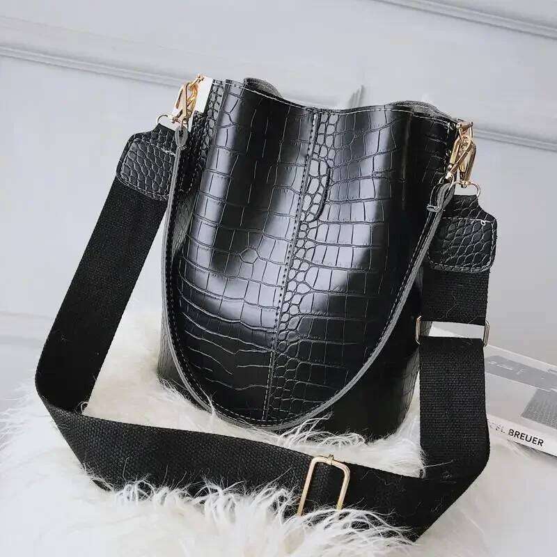 Vintage Leather Stone Pattern Crossbody For Women 2022 New Shoulder Bag Fashion Handbags And Purses Bucket Bags