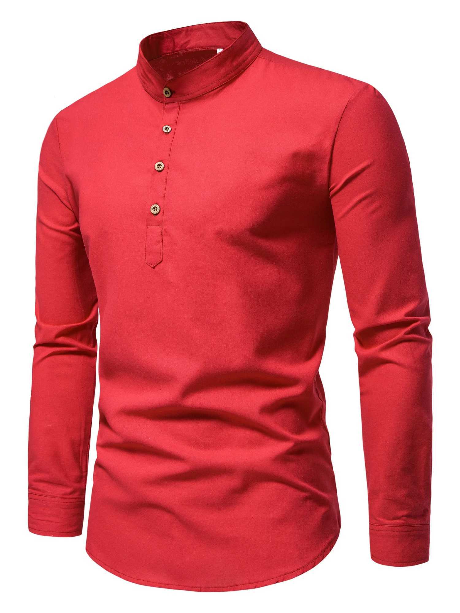 Spring and autumn mens pure cotton solid color shirts elegant longsleeved standup collar shirts slimfit mens shirts X250903