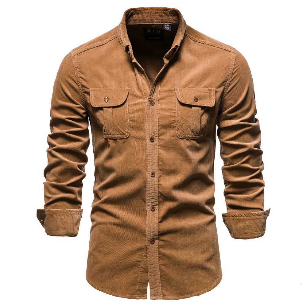 Quality New Single Breasted 100 Cotton Mens Shirt Business Casual Fashion Solid Corduroy Men Shirts Autumn Slim Dress Shirts X250903