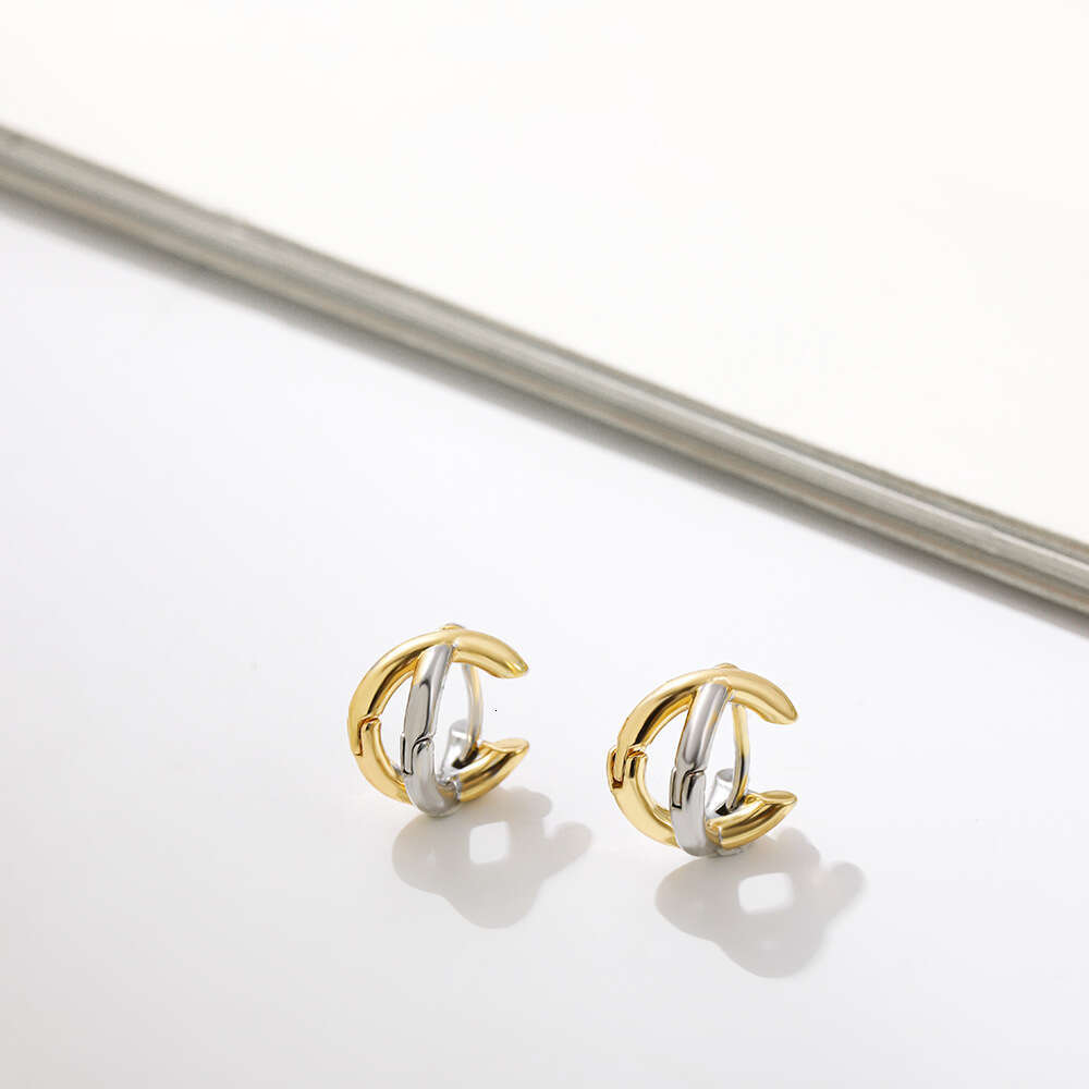 2025 New Korea Dongdaemun Ins-Style Earrings - Brass Cross/Circle Design, Gold/Silver 2-Tone, Unisex, Ruolong Brand, Anti-Tarnish