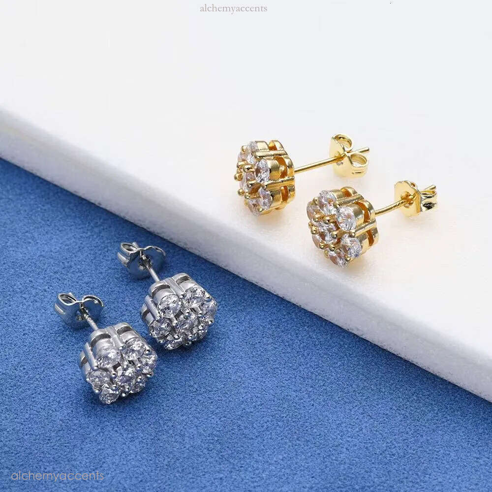 NUOYA Fine Iced Out Dia VVS Moissanite Men Sterling Sier Stud Earrings Women Jewelry