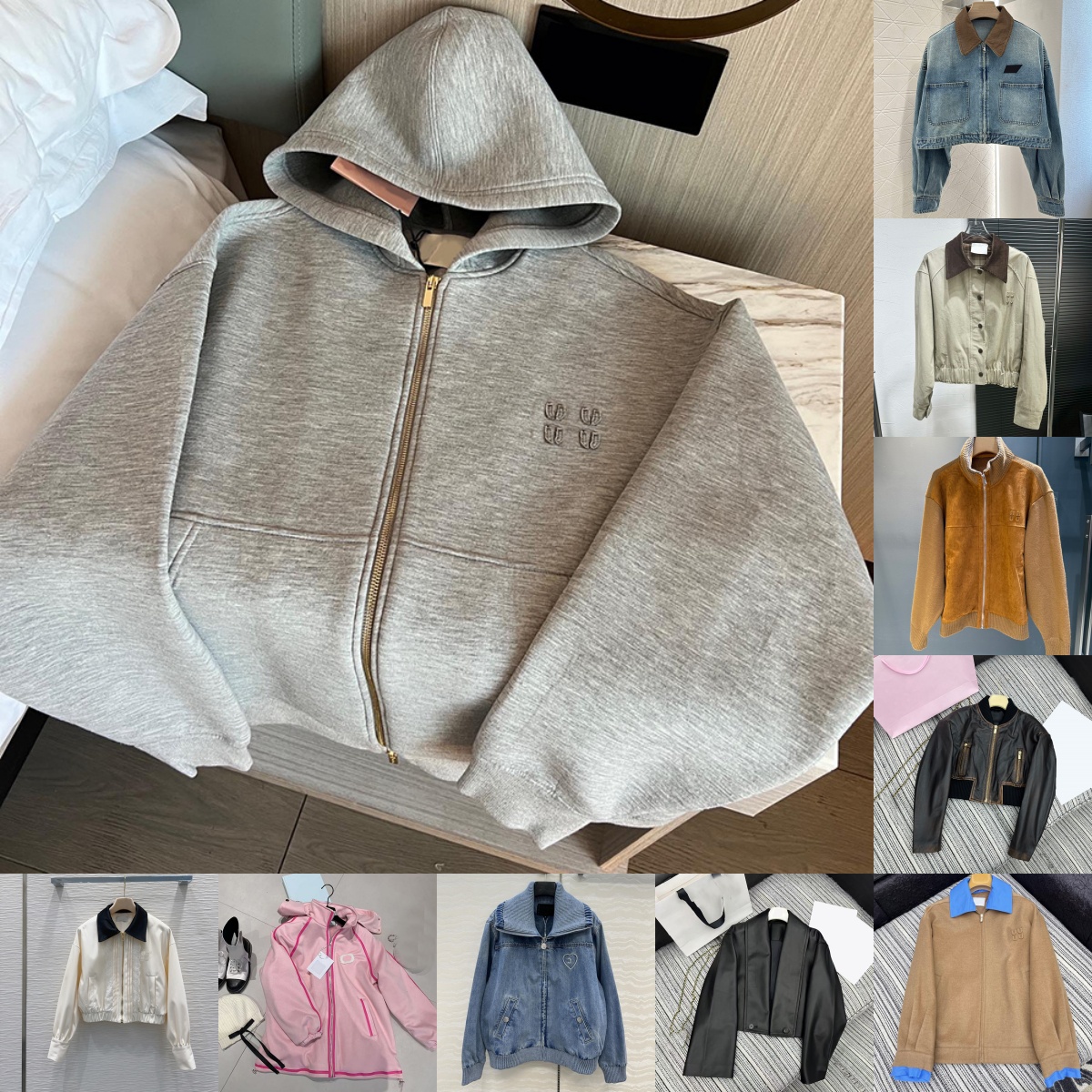 Designer Women Gray Hoodies Sweatshirts Casual Sports Long Sleeve Zipper Outerwear Autumn Winter Stylish Vintage Leather Jackets