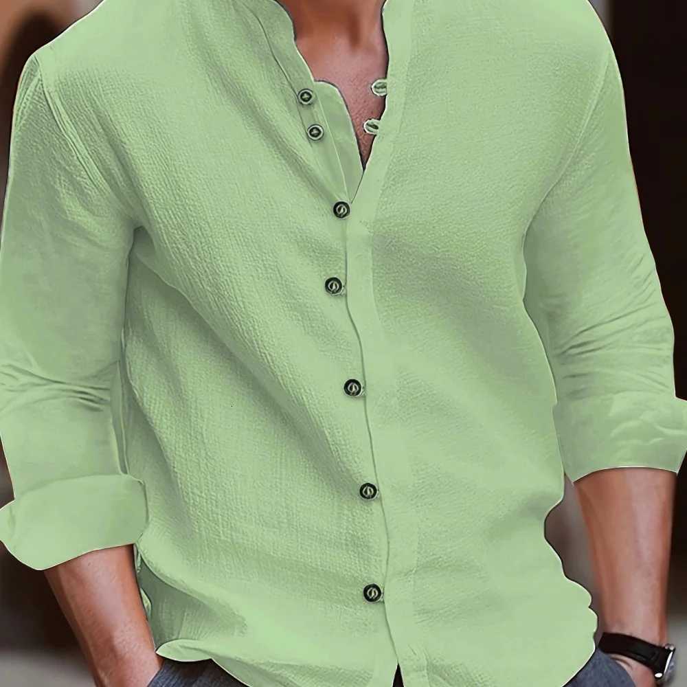 Mens shirts standup collar shirts fashionable and casual slim fit solid color mens tops outdoor shopping clothing S3XL X250903