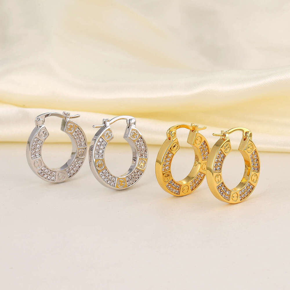 DHpet 2025 New Luxury French Hollow Circle Earrings - Copper Zircon Inlay, Gold/Silver, Fashion Commute Style, XINSHIJIE Brand, for Women