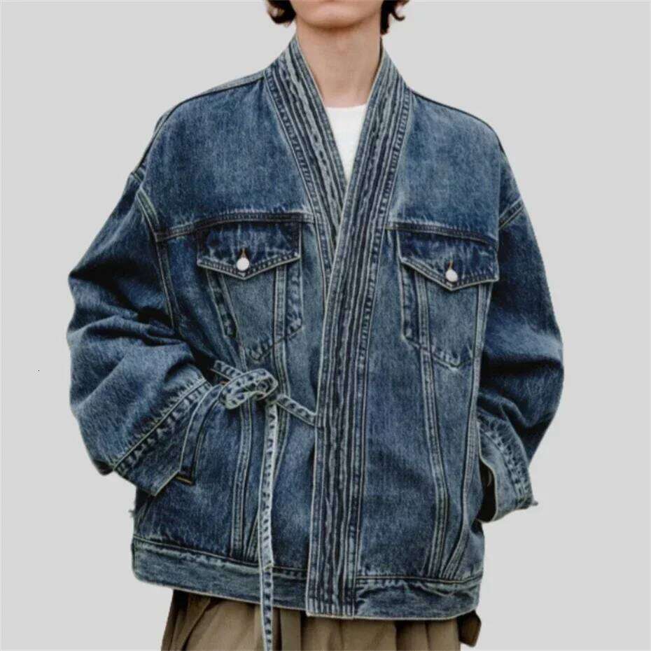 hoodie hoodie Chinese Style Denim Jackets Men Asymmetrical Lace-up Loose Jacket Cotton Autumn Vintage Outwear Plus Size Blue Couple Coat jacket jacket