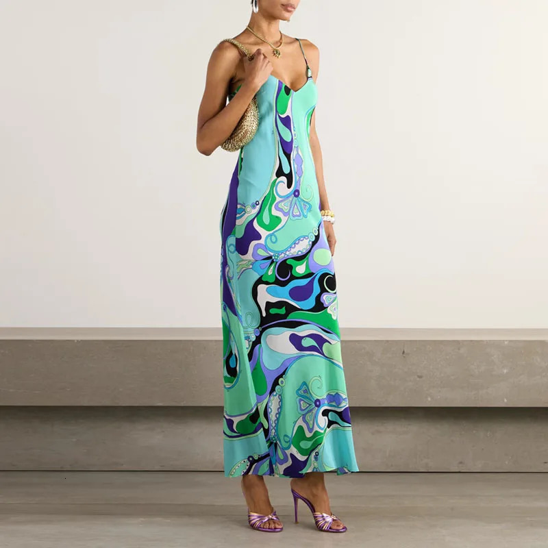 Vestidos Mujer Spring Print Vintage Party Dress Woman Sexy V Neck Backless Hollow Long Dresses Summer Sleeveless Slit Boho Dress 250903