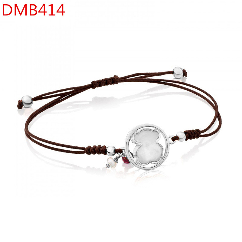 Fashion Women Men Silver Rose Gold Bear Stainless Steel White Pink Blue Black Glass Weave Brown Rope Drop Bracelets Jewelry Pulsera Gift