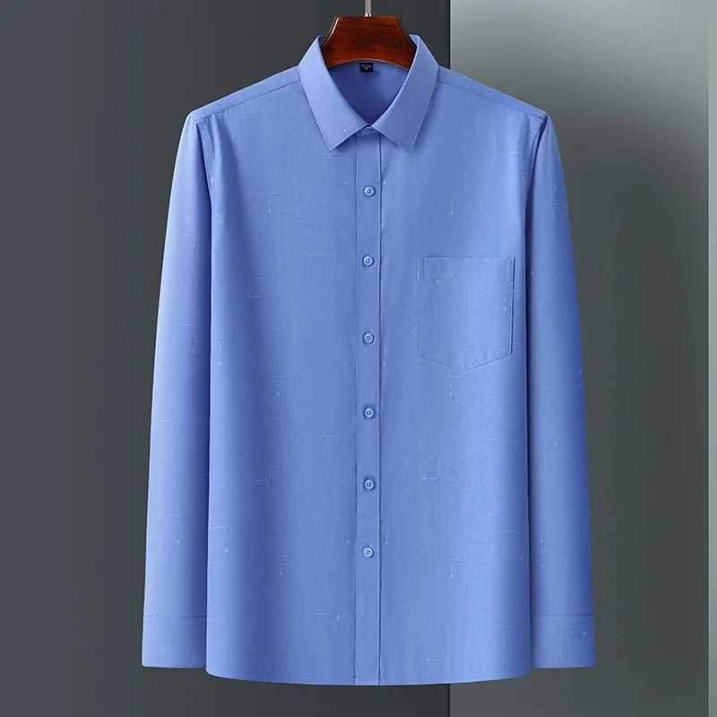 High Quality Bamboo Fiber Mens Dress Shirts Autumn AntiWrinkle Soft Camisa Social Print Striped Business Oversized 7XL 6XL 5XL X250903