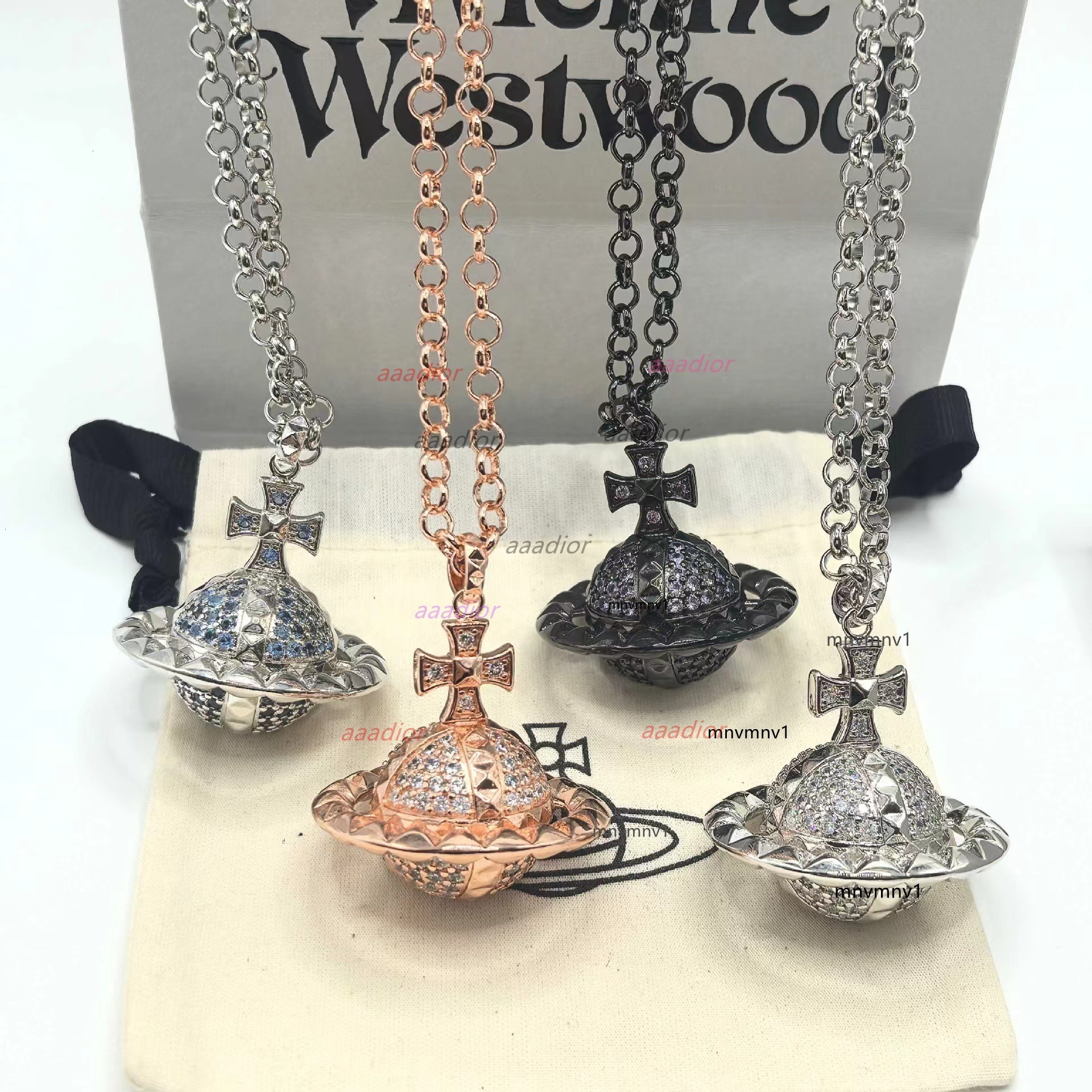 Designer Wests Wood Empress Dowager Cixi Rivet 3d Full Diamond Large Planet Necklace Personalized Fashion Saturn B GNQS viviennen viviennely DURR