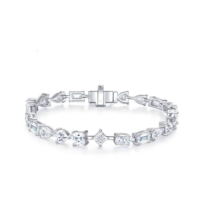 In Stock Multi Cut Moissanite Tennis Bracelet 18K White Gold Plated 925 Silver Hip Hop Jewelry Luxury Unisex Moissanite Bracelet