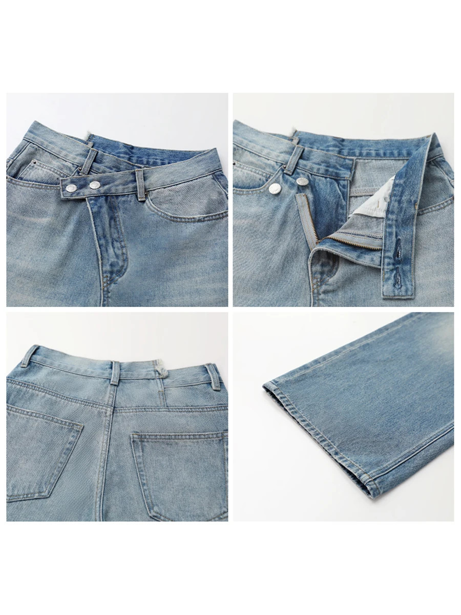 CHIC VEN Women Jeans Irregular Waist n Retro Blue High Waisted Wide Leg Trousers Female Denim Pant Spring Autumn 2025 250823