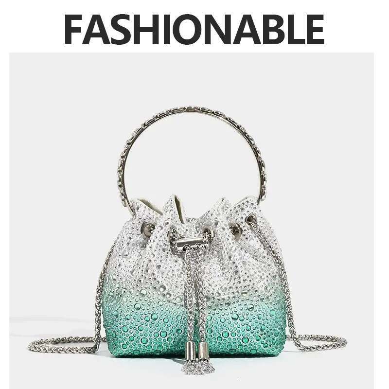 2024 New Shiny Bucket High-end Rhinestone Sequin Chain Handbag Shoulder Crossbody High Appearance Small Bag